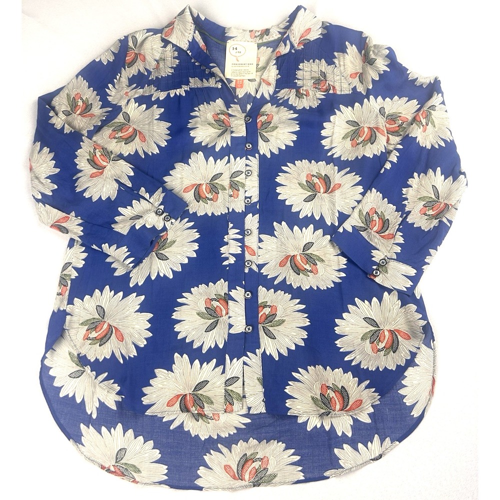 Anthropologie 14 Of 52 Conversations Floral Button Top‎ Tomato Girl size 8